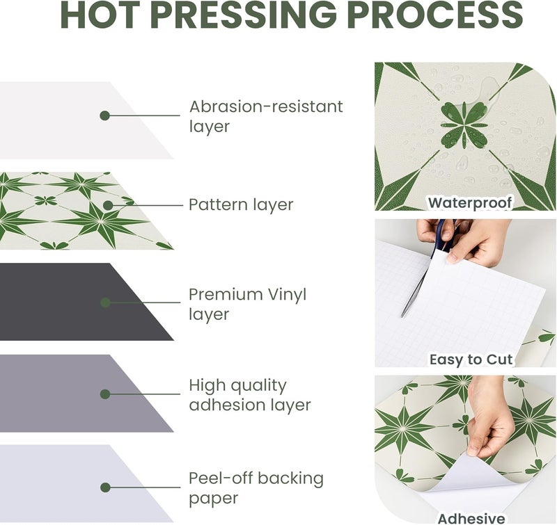 Dureidos Peel and Stick Floor Tiles: 11.8"x11.8" Self-Adhesive Easy to Install Tile Sticker, Waterproof Vinyl Flooring,for Bathroom, Kitchen, Bedroom, 20PCS Covering 20 sq ft Green and White - Image 4